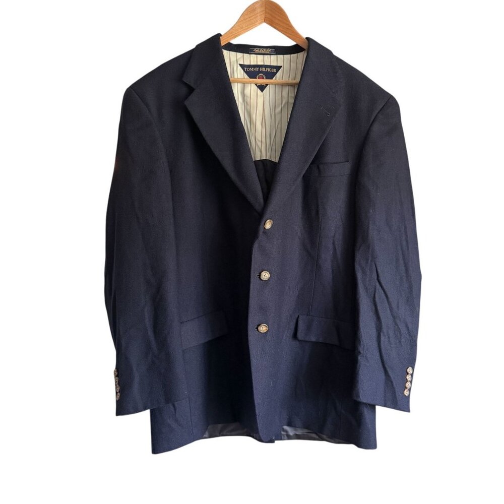 Vintage Tommy Hilfiger Mens Navy Blazer 46L Made In USA Classic Tailored Jacket